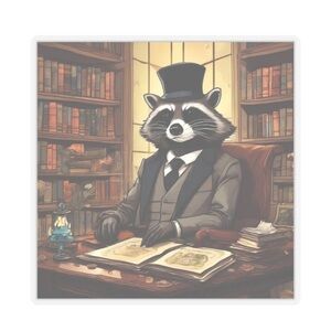 Victorian Raccoon Look at This Distinguished Gentleman Kiss-Cut Sticker 2”x2”
